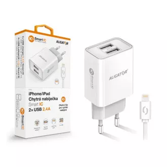 ALIGATOR 2,4A, 2xUSB, smart IC, weiß, USB-Kabel für iPhone/iPad ALIGATOR 2,4A, 2xUSB, smart IC, weiß, USB-Kabel für iPhone/iPad