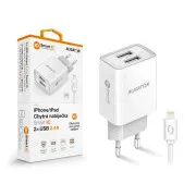 ALIGATOR 2,4A, 2xUSB, smart IC, weiß, USB-Kabel für iPhone/iPad