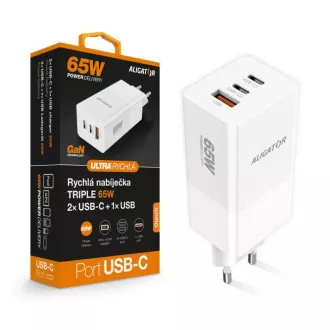 Alligator-Ladegerät PD65W, 2USB-C, 1xUSB-A, weiß Alligator-Ladegerät PD65W, 2USB-C, 1xUSB-A, weiß
