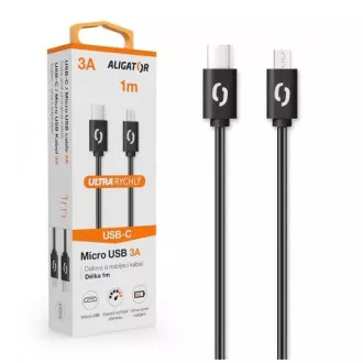 ALIGATOR Datenkabel POWER 3A, USB-C/microUSB schwarz ALIGATOR Datenkabel POWER 3A, USB-C/microUSB schwarz