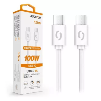 Datenkabel ALIGATOR POWER 100W, USB-C/USB-C 5A, 1,5m weiß