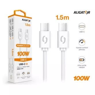 Datenkabel ALIGATOR POWER 100W, USB-C/USB-C 5A, 1,5m weiß
