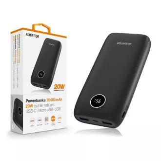 ALIGATOR Power Delivery 20W, Schnellladung, 20 000 mAh, schwarz ALIGATOR Power Delivery 20W, Schnellladung, 20 000 mAh, schwarz
