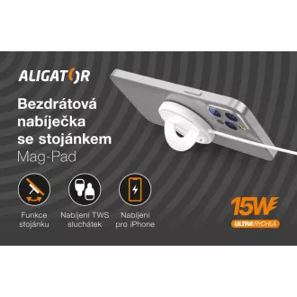 ALIGATOR kabelloses Ladegerät ALIGATOR Mag-Pad, für MagSafe, 15W, weiß ALIGATOR kabelloses Ladegerät ALIGATOR Mag-Pad, für MagSafe, 15W, weiß