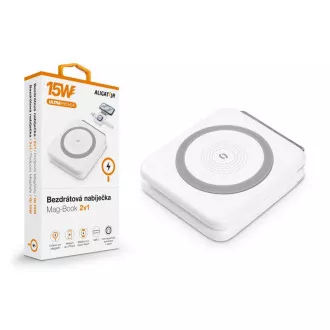 Kabelloses Ladegerät ALIGATOR Mag-Book 2in1, für MagSafe und Apple Watch Laden, 15W, weiß