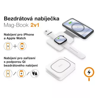 Kabelloses Ladegerät ALIGATOR Mag-Book 2in1, für MagSafe und Apple Watch Laden, 15W, weiß