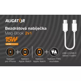 Kabelloses Ladegerät ALIGATOR Mag-Book 2in1, für MagSafe und Apple Watch Laden, 15W, weiß