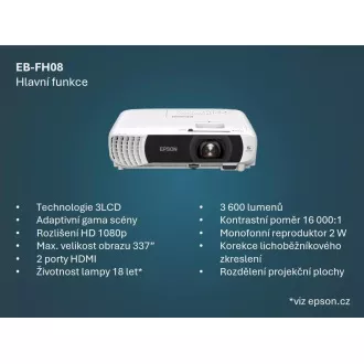 EPSON EB-FH08/3LCD/3600lm/FHD/2x HDMI EPSON EB-FH08/3LCD/3600lm/FHD/2x HDMI