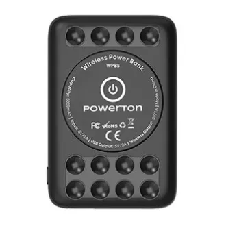 Powerton, Powerbank mit kabelloser Aufladung, Li-Pol, 5V, Aufladen von Handys/Tablets, WBP5, 5000mAh, Saugnäpfe zum Anbringen an Powerton, Powerbank mit kabelloser Aufladung, Li-Pol, 5V, Aufladen von Handys/Tablets, WBP5, 5000mAh, Saugnäpfe zum Anbringen an