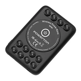 Powerton, Powerbank mit kabelloser Aufladung, Li-Pol, 5V, Aufladen von Handys/Tablets, WBP5, 5000mAh, Saugnäpfe zum Anbringen an Powerton, Powerbank mit kabelloser Aufladung, Li-Pol, 5V, Aufladen von Handys/Tablets, WBP5, 5000mAh, Saugnäpfe zum Anbringen an