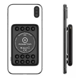 Powerton, Powerbank mit kabelloser Aufladung, Li-Pol, 5V, Aufladen von Handys/Tablets, WBP5, 5000mAh, Saugnäpfe zum Anbringen an Powerton, Powerbank mit kabelloser Aufladung, Li-Pol, 5V, Aufladen von Handys/Tablets, WBP5, 5000mAh, Saugnäpfe zum Anbringen an