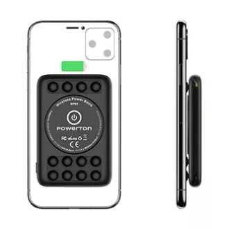 Powerton, Powerbank mit kabelloser Aufladung, Li-Pol, 5V, Aufladen von Handys/Tablets, WBP5, 5000mAh, Saugnäpfe zum Anbringen an Powerton, Powerbank mit kabelloser Aufladung, Li-Pol, 5V, Aufladen von Handys/Tablets, WBP5, 5000mAh, Saugnäpfe zum Anbringen an