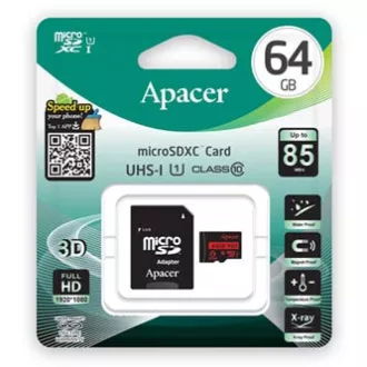 Apacer Secure Digital Karte V10, 64GB, micro SDXC, AP64GMCSX10U5-R, UHS-I U1 (Klasse 10), mit Adapter Apacer Secure Digital Karte V10, 64GB, micro SDXC, AP64GMCSX10U5-R, UHS-I U1 (Klasse 10), mit Adapter
