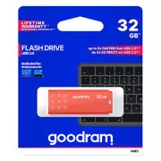 Goodram USB-Stick, USB 3.0, 32GB, UME3, orange, UME3-0320O0R11, USB A, mit Abdeckung