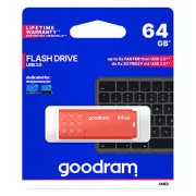 Goodram USB-Stick, USB 3.0, 64GB, UME3, orange, UME3-0640O0R11, USB A, mit Abdeckung