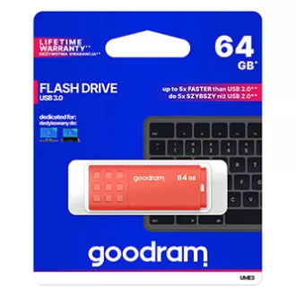 Goodram USB-Stick, USB 3.0, 64GB, UME3, orange, UME3-0640O0R11, USB A, mit Abdeckung