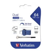 Verbatim USB-Flash-Laufwerk OTG, USB 3.0, 64GB, Dual, Blau, 49967, USB A / USB C, mit Öse