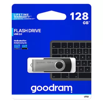 Goodram USB-Stick, USB 2.0, 128GB, UTS2, schwarz, UTS2-1280K0R11, USB A, mit Drehverschluss