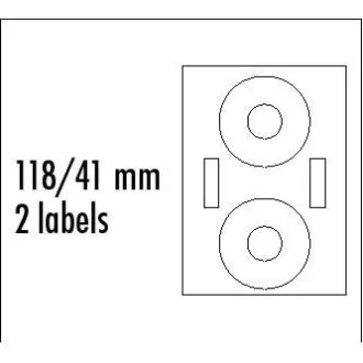 Logo-Etiketten für CD 118/41mm, A4, matt, weiß, 2 Etiketten, 2 Streifen, 140g/m2, verpackt 25 Stück, für Tintenstrahl- und Laserdrucker Logo-Etiketten für CD 118/41mm, A4, matt, weiß, 2 Etiketten, 2 Streifen, 140g/m2, verpackt 25 Stück, für Tintenstrahl- und Laserdrucker