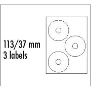 Logo-Etiketten für CD 113/37mm, A4, matt, weiß, 3 Etiketten, 140g/m2, verpackt 25 Stück, für Tintenstrahl- und Laserdrucker