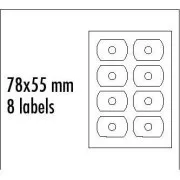 Logo-Etiketten für CD 78mm x 55mm, A4, matt, weiß, 8 Etiketten, CD-R-Karte, 140g/m2, Packung mit 25 Stück, für Tintenstrahl- und Laserdruck