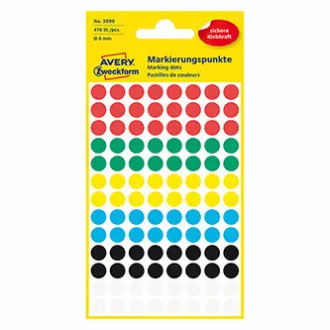 Avery Zweckform Etiketten 8mm, farbig, 104 Etiketten, Marker, ablösbar, 4er-Pack, 3090, für Handschrift Avery Zweckform Etiketten 8mm, farbig, 104 Etiketten, Marker, ablösbar, 4er-Pack, 3090, für Handschrift
