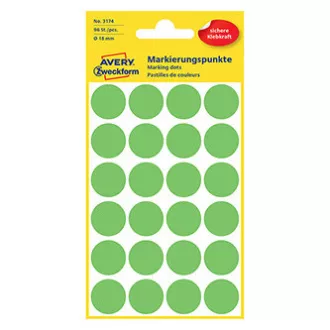 Avery Zweckform Etiketten 18mm, neongrün, 24 Etiketten, Marker, 4er-Pack, 3174, für Handschrift