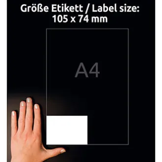 Avery Zweckform Etiketten 105 mm x 74 mm, A4, weiß, 8 Etiketten, Verpackungseinheit: 100 Stück, 3427, für Laser- und Tintenstrahldrucker sowie Kopierer