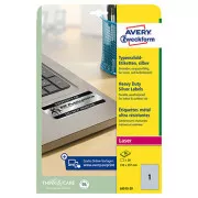 Avery Zweckform Etiketten 210mm x 297mm, A4, silber, 1 Etikett, sehr haltbar, 20er-Pack, L6013-20, für Laserdrucker