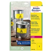 Avery Zweckform Etiketten 210mm x 297mm, A4, gelb, 1 Etikett, sehr haltbar, 20er-Pack, L6111-20, für Laserdrucker