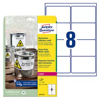 Avery Zweckform Etiketten 99,1mm x 67,7mm, A4, matt, weiß, 8 Etiketten, sehr haltbar, 20er-Pack, L4715-20, für Laserdrucker Avery Zweckform Etiketten 99,1mm x 67,7mm, A4, matt, weiß, 8 Etiketten, sehr haltbar, 20er-Pack, L4715-20, für Laserdrucker