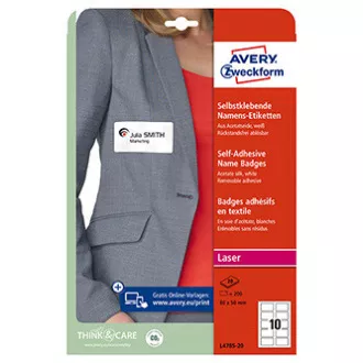 Avery Zweckform Namensetiketten 80mm x 50mm, A4, weiß, 10 Etiketten, selbstklebend, 20er-Pack, L4785-20, für Laserdrucker