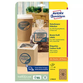 Avery Zweckform Etiketten 60mm, A4, naturbraun, 12 Etiketten, 25er-Pack, L7106-25, für Laser- und Inkjetdrucker, ko Avery Zweckform Etiketten 60mm, A4, naturbraun, 12 Etiketten, 25er-Pack, L7106-25, für Laser- und Inkjetdrucker, ko