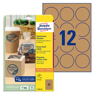 Avery Zweckform Etiketten 60mm, A4, naturbraun, 12 Etiketten, 25er-Pack, L7106-25, für Laser- und Inkjetdrucker, ko Avery Zweckform Etiketten 60mm, A4, naturbraun, 12 Etiketten, 25er-Pack, L7106-25, für Laser- und Inkjetdrucker, ko