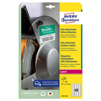 Avery Zweckform-Etiketten 45,7 mm x 21,2 mm, A4, weiß, 48 Etiketten, sehr haltbar, 10 Stück verpackt, L7911-10, für Laserdrucker und Avery Zweckform-Etiketten 45,7 mm x 21,2 mm, A4, weiß, 48 Etiketten, sehr haltbar, 10 Stück verpackt, L7911-10, für Laserdrucker und