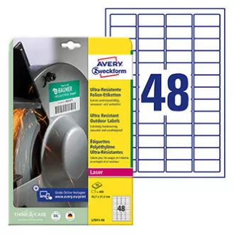 Avery Zweckform-Etiketten 45,7 mm x 21,2 mm, A4, weiß, 48 Etiketten, sehr haltbar, 10 Stück verpackt, L7911-10, für Laserdrucker und Avery Zweckform-Etiketten 45,7 mm x 21,2 mm, A4, weiß, 48 Etiketten, sehr haltbar, 10 Stück verpackt, L7911-10, für Laserdrucker und
