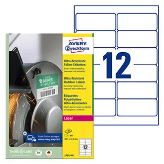 Avery Zweckform Etiketten 99,1 mm x 42,3 mm, A4, weiß, 12 Etiketten, sehr strapazierfähig, verpackt zu je 40 Stück, L7913-40, für Laserdrucker und Avery Zweckform Etiketten 99,1 mm x 42,3 mm, A4, weiß, 12 Etiketten, sehr strapazierfähig, verpackt zu je 40 Stück, L7913-40, für Laserdrucker und