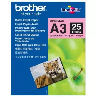 Brother Photo Matt Papier, BP60MA3, Fotopapier, matt, weiß, A3, 145 g/m2, 25 Stück, Inkjet