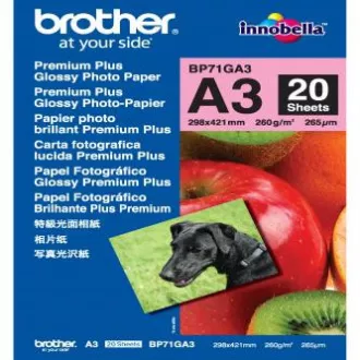 Brother Glossy Photo Paper, BP71GA3, Fotopapier, glänzend, weiß, A3, 260 g/m2, 20 Stück, Inkjet Brother Glossy Photo Paper, BP71GA3, Fotopapier, glänzend, weiß, A3, 260 g/m2, 20 Stück, Inkjet