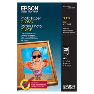 Epson Glossy Photo Paper, C13S042536, Fotopapier, glänzend, weiß, Stylus Color, Photo, Pro, A3, 200 g/m2, 20 Stück, Inkjet Epson Glossy Photo Paper, C13S042536, Fotopapier, glänzend, weiß, Stylus Color, Photo, Pro, A3, 200 g/m2, 20 Stück, Inkjet