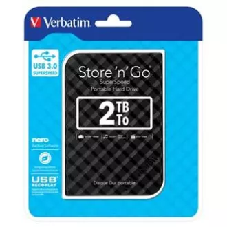 Verbatim Externe Festplatte, Store N Go, 2,5", USB 3.0 (3.2 Gen 1), 2TB, 53195, Schwarz Verbatim Externe Festplatte, Store N Go, 2,5", USB 3.0 (3.2 Gen 1), 2TB, 53195, Schwarz
