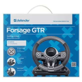 Defender FORSAGE GTR Lenkrad, 12, USB, schwarz/grau, mit Pedalen, Windows 98/2000 / ME / XP / VISTA / 7
