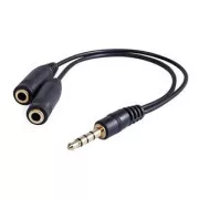 Audio-Reduktion, Klinke (3.5mm) Stecker 4-polig - 2x Klinke (3.5mm) Buchse, 0.2 m, Stereo, schwarz