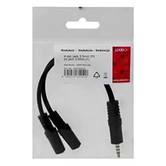 Audio-Reduktion, Klinke (3.5mm) Stecker 4-polig - 2x Klinke (3.5mm) Buchse, 0.2 m, Stereo, schwarz, Logo Audio-Reduktion, Klinke (3.5mm) Stecker 4-polig - 2x Klinke (3.5mm) Buchse, 0.2 m, Stereo, schwarz, Logo