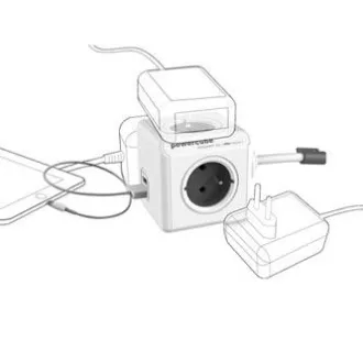 Netzkabel 230V-Verlängerungskabel, CEE7 (Gabel) - POWERCUBE, 1,5m, EXTENDED USB, rot, POWERCUBE, 4 Steckdosen, 2xUSB-Anschluss, kindersicher