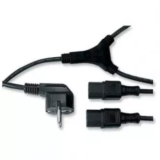 Netzkabel 230V Strom, CEE7 (Gabel) - C13 2x, 2m, VDE geprüft, schwarz, Logo, Verteiler, SELL Netzkabel 230V Strom, CEE7 (Gabel) - C13 2x, 2m, VDE geprüft, schwarz, Logo, Verteiler, SELL
