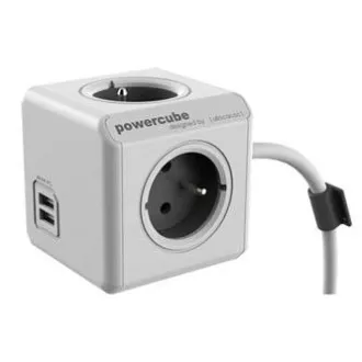 230V Netzverlängerungskabel, CEE7 (Gabel) - POWERCUBE, 3m, EXTENDED USB, grau, POWERCUBE, 4 Steckdosen, Kindersicherungen