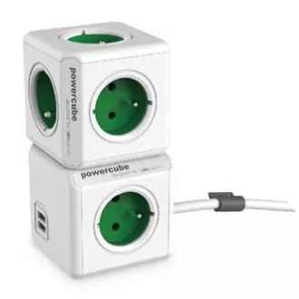 230V Netzverlängerungskabel, CEE7 (Gabel) - POWERCUBE, 3m, EXTENDED USB, grau, POWERCUBE, 4 Steckdosen, Kindersicherungen