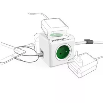 230V Netzverlängerungskabel, CEE7 (Gabel) - POWERCUBE, 3m, EXTENDED USB, grau, POWERCUBE, 4 Steckdosen, Kindersicherungen