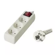 Netzkabel 230V Verlängerung, CEE7 (Gabel) - Steckdose 3x, 7m, weiß, mit Schalter